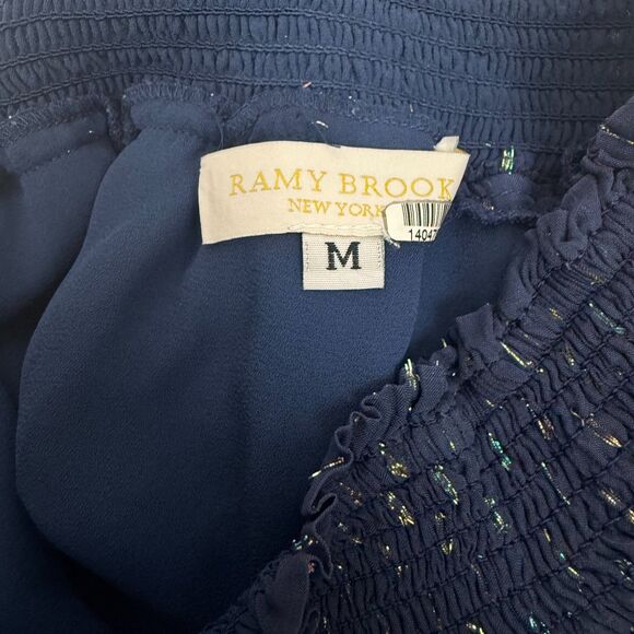 RAMY BROOK Tabitha Skirt M Navy Metallic Chiffon Party Mini Pull On EUC B11 - Picture 4 of 6